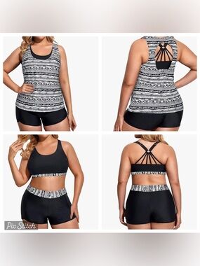Holipick 3 Pc Aztec Print Tankini Swimsuit.